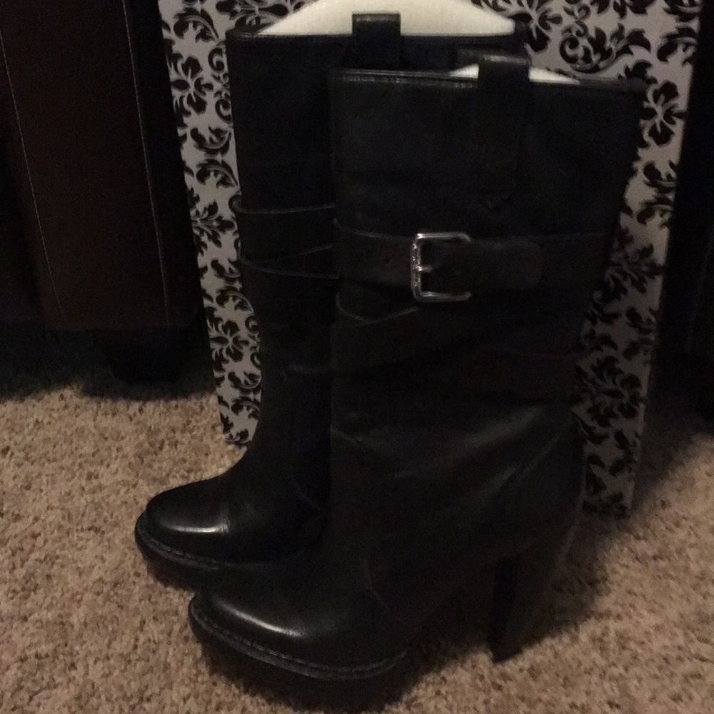 Michael Kors Black Leather Boots Heels MSRP$350